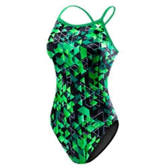 TYR Girls' Labyrinth Diamondfit Swimsuit, Green, Size 22 - Picture 1 of 8